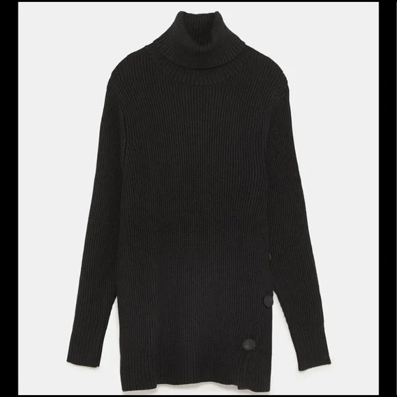 NWOT Zara Knit Turtleneck Sweater Buttons Brown Small S 5536/116 - Picture 6 of 6